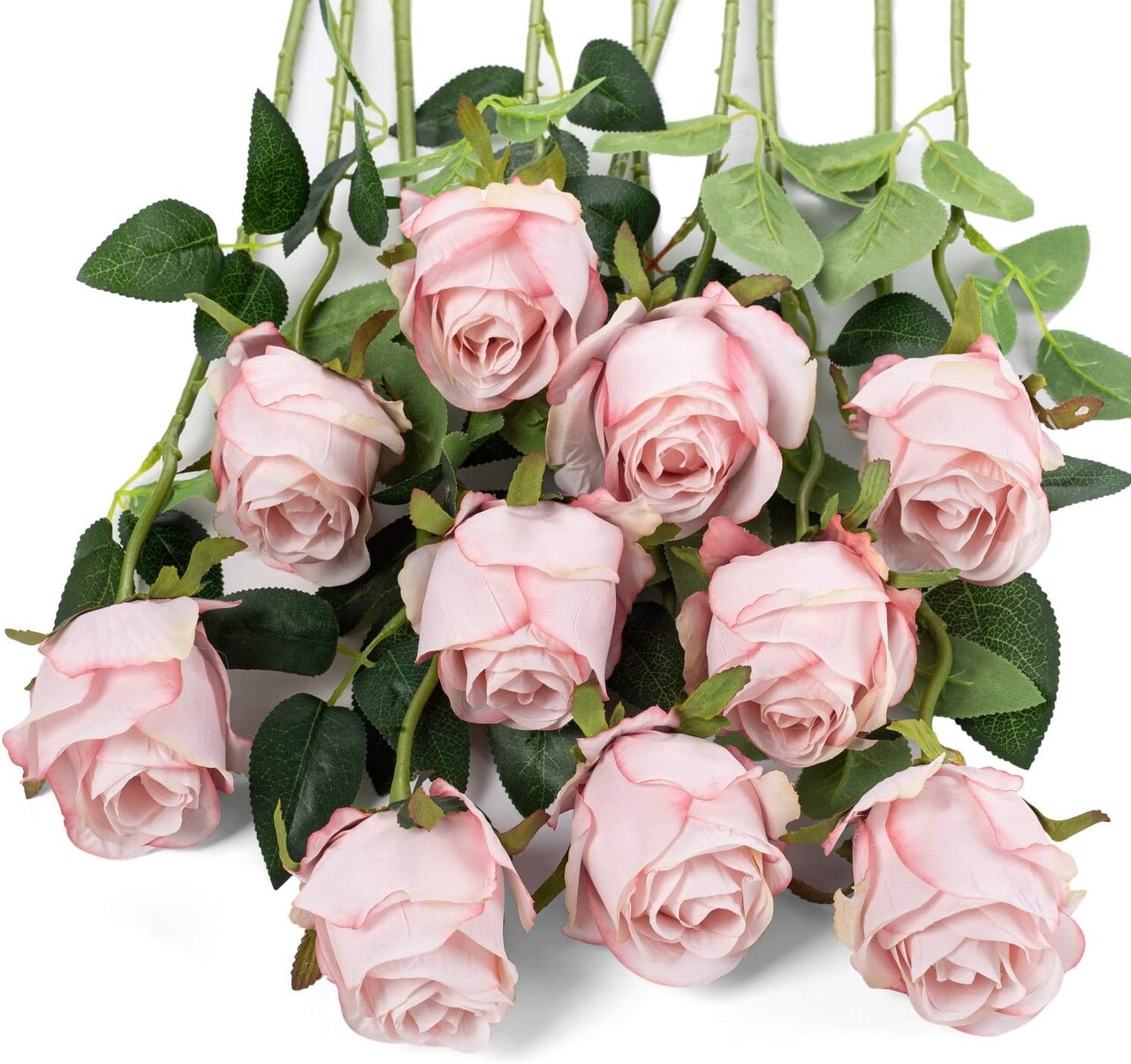 10-Piece Light Pink Artificial Roses – Long Stem Silk Flowers for DIY Wedding Bouquets, Centerpieces, Party & Home Decor